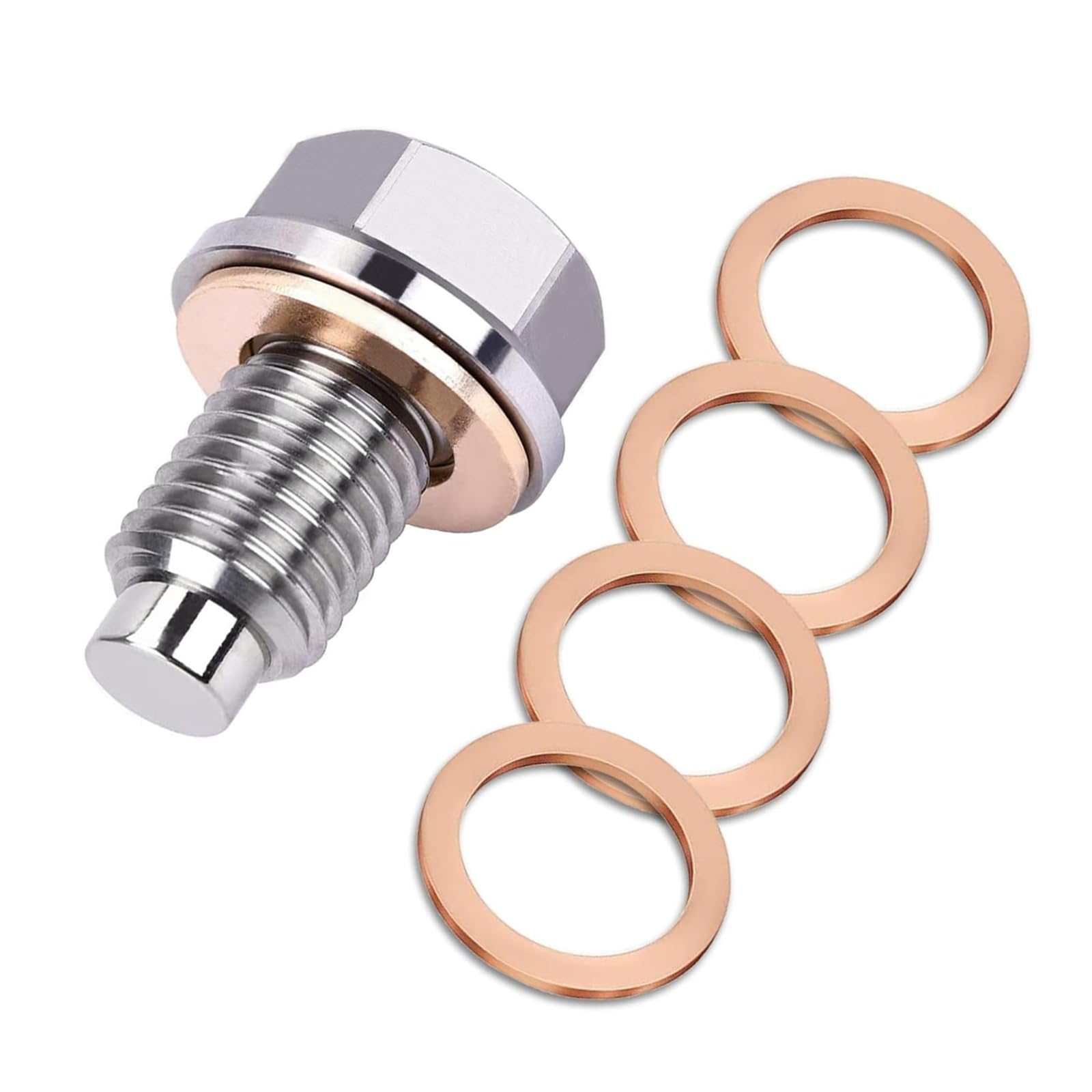 M12 x 1.75 Magnetic Oil Drain Plug, Magnetic Stainless Steel Oil Pan Drain Nut Bolt with 5 PCS Copper Crush Washer Anti Leakage, Universal Leak-proof Replacement,Fits Most Cars, Motorcycles, Boats