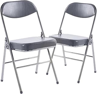 Juego de 2 sillas plegables acolchadas, marco de metal resistente, cómodos asientos para exteriores e interiores para comedor, jardín, fiestas, eventos, color gris