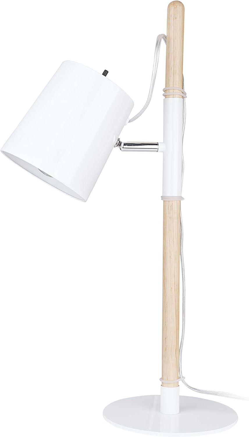 Aspen Creative 40205-11A, 21-3/4" High Transitional Metal & Wood Desk Lamp, White Finish with Metal Lamp Shade, 7" Wide