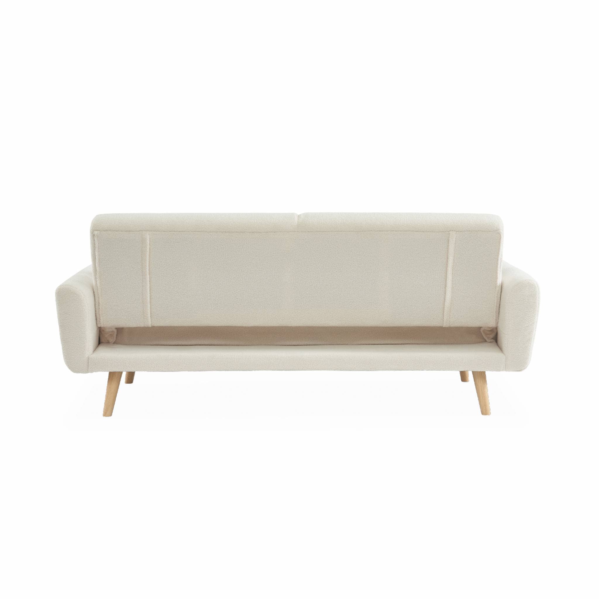 Sofa mit Bouclé Teddystoff mit Schlaffunktion - Bjorn - 2 - 3-sitziges fixes Sofa mit Holzbeinen, skandinavischer Stil