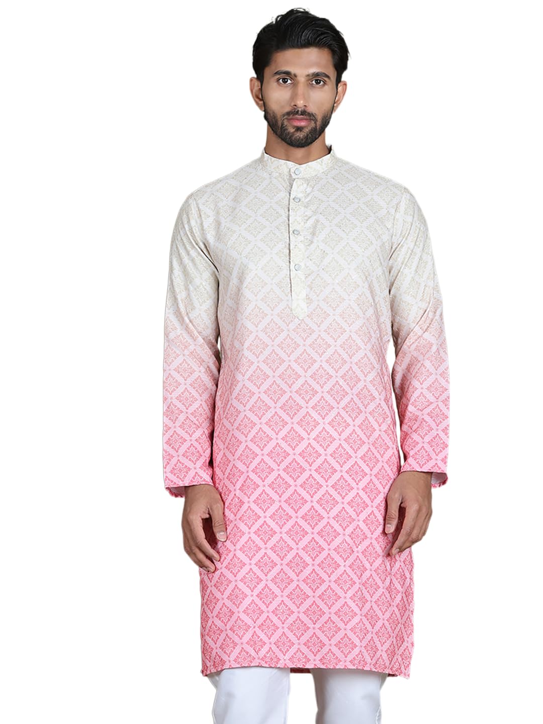 jompers Men's Cotton Peach Ombre Printed Regular Fit Kurtas (Peach, L)-picture-37