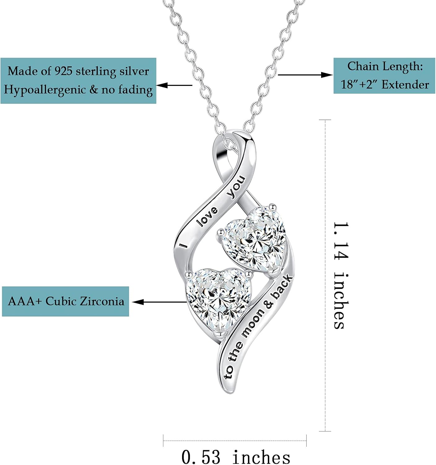 Gifts for Mom from Daughter & Son- Sterling Silver Heart Cubic Zirconia Pendant Necklace for sister/daughter/nana Mother's Day Birthday(with GiftBox) - Image 2