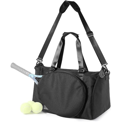 Proberos® Tennis & Badminton Racket Bag for Men Women Scratch-Proof Multi-Use Travel Fitness Gym Bag with Detachable Shoulder Strap, Universal Racket Compartment, Large Storage Black