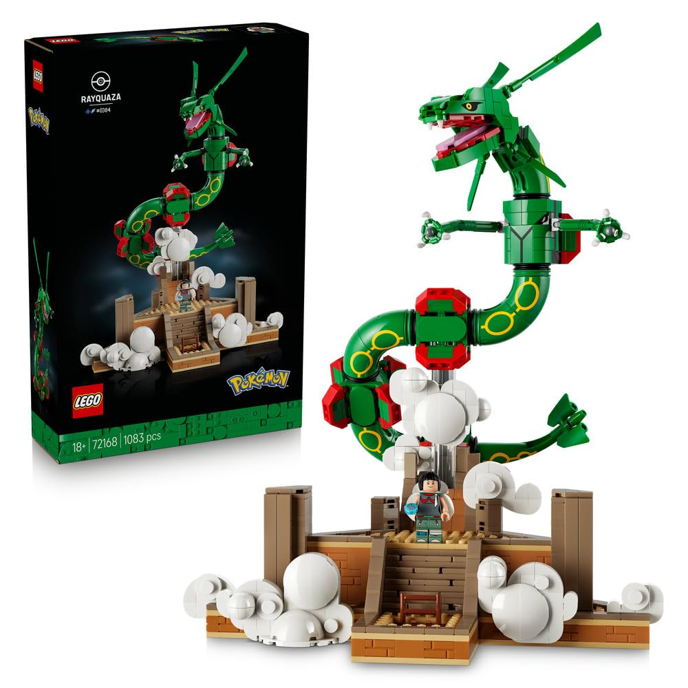 LEGO Pokémon Rayquaza 72168 | Kolekcjonerska figurka Pokémona, duży zestaw klocków dla dorosłych, prezent dla fana gry, gamingowa dekoracja, 1083 elementy