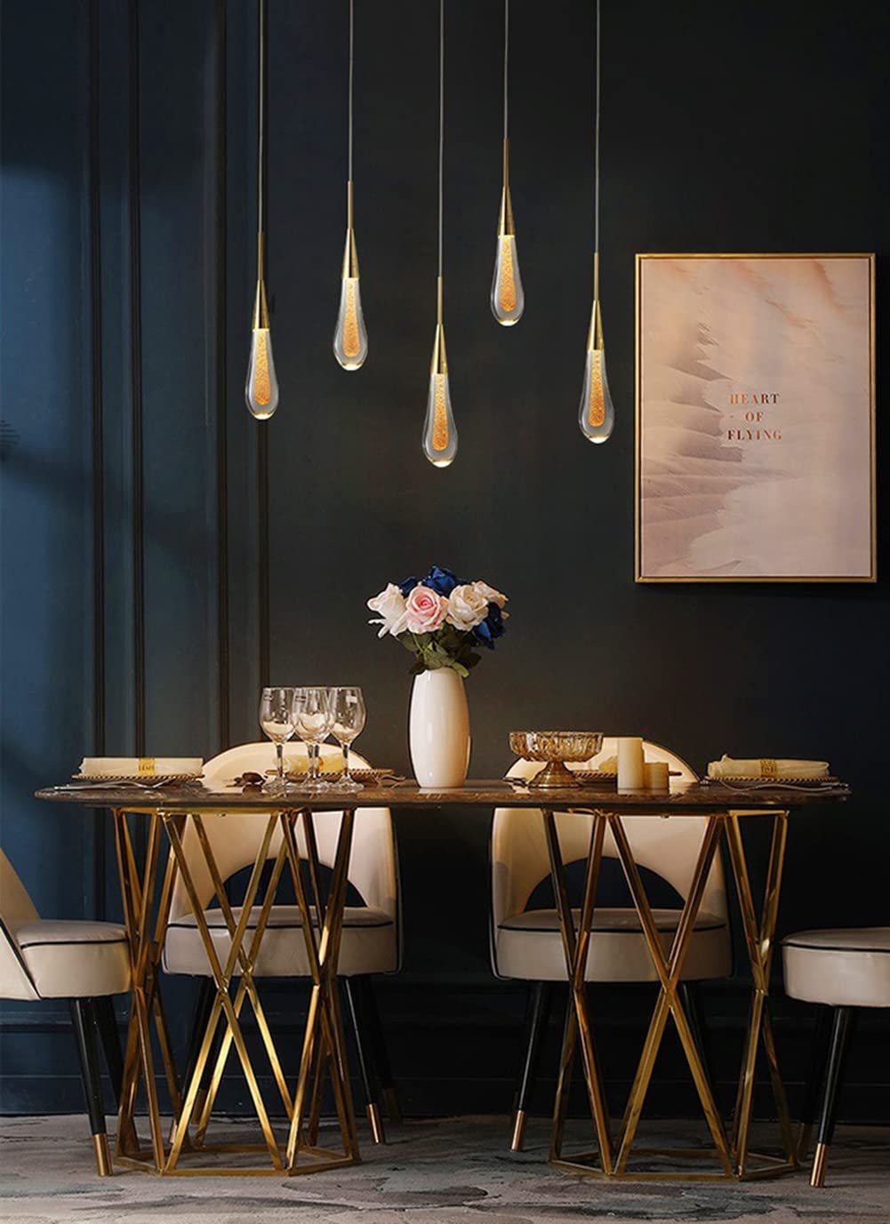 3W LED Moderno Lámparas Colgantes Creativas forma de lágrima colgante de techo Art Deco Iluminación Colgante Lámpara de araña Lámpara Colgante para la sala de estar Dormitorio Escalera (B)