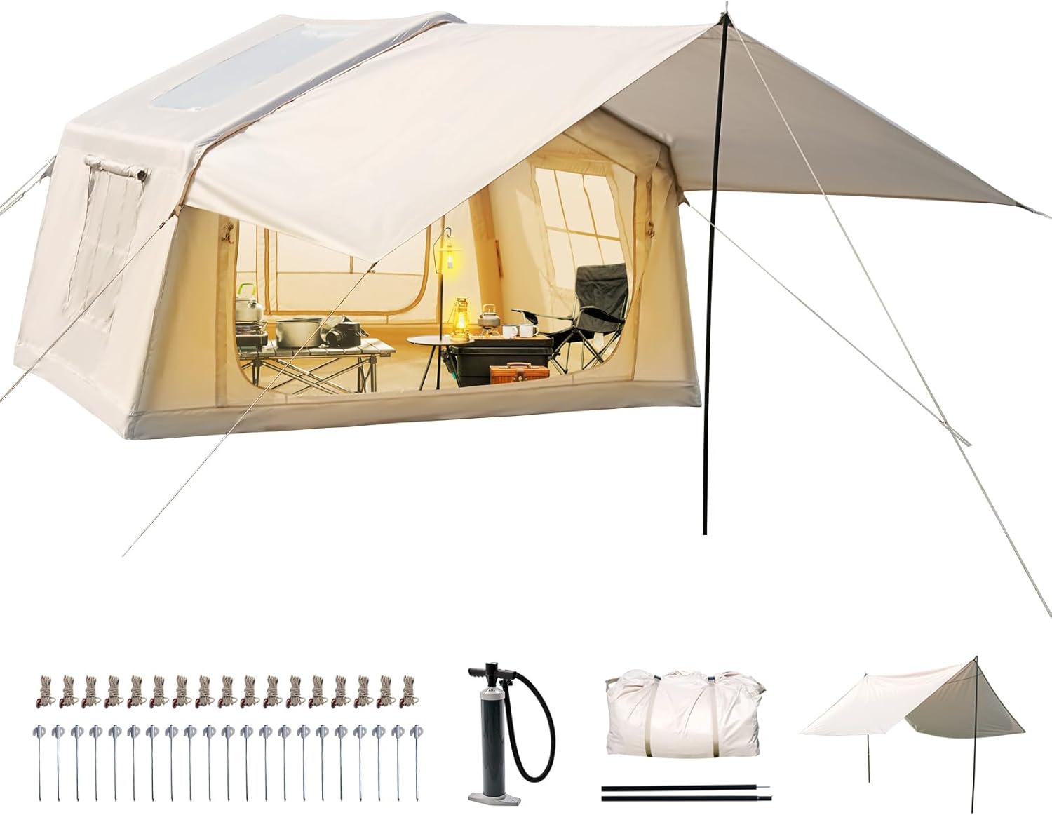 ABORON 2/6/8/10/12 Person Inflatable Camping Tent, Easy Setup Blow Up Tent with Hand Pump, PU3000mm Waterproof & Breathable 4 Season Glamping Tent for Outdoor Camping