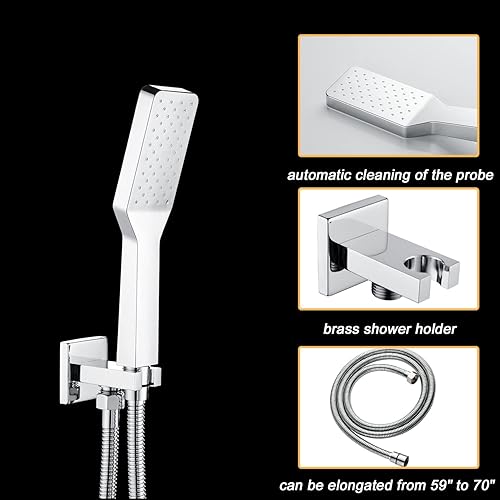 Miniatura 4 de Rcdegk Sistema de ducha cromado juego de cabezal de ducha de baño de doble función de montaje en techo juego de grifo de ducha con válvula de