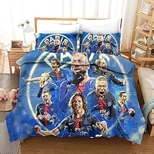 Ligue 1-kampioen Kylian Mbappé Beddengoed Set Polyester dekbedovertrek-200 * 200Cm Zacht En Ademend Dekbedovertrek*1+2Pcs Anti-Allergische Kussensloop 50 * 75cm