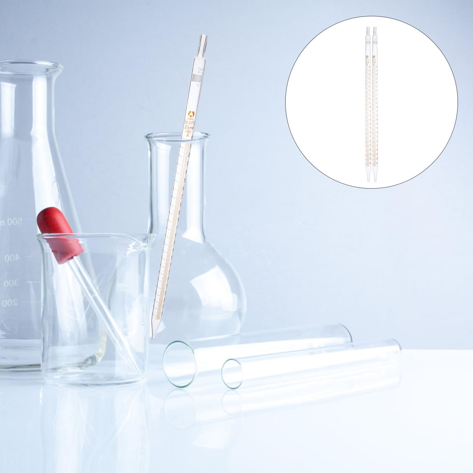 Gotero de Vidrio Calibrado de 25ml Escala, 20 Piezas | Lectura Clara y Medición Precisa, para Uso en Laboratorio, Formato Recto Marcas Visibles