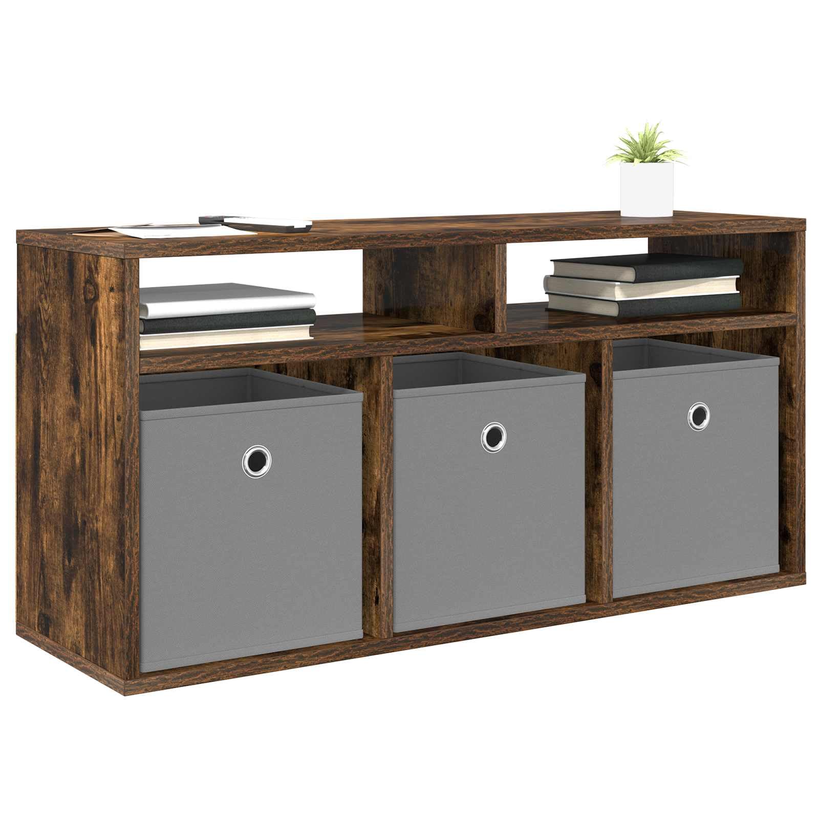 Mobile basso con 3 cassetti, rovere affumicato, 87 x 27,5 x 43 cm | Credenza moderna dal look senza tempo per soggiorno e corridoio. Offre un pratico spazio di archiviazione con maniglie