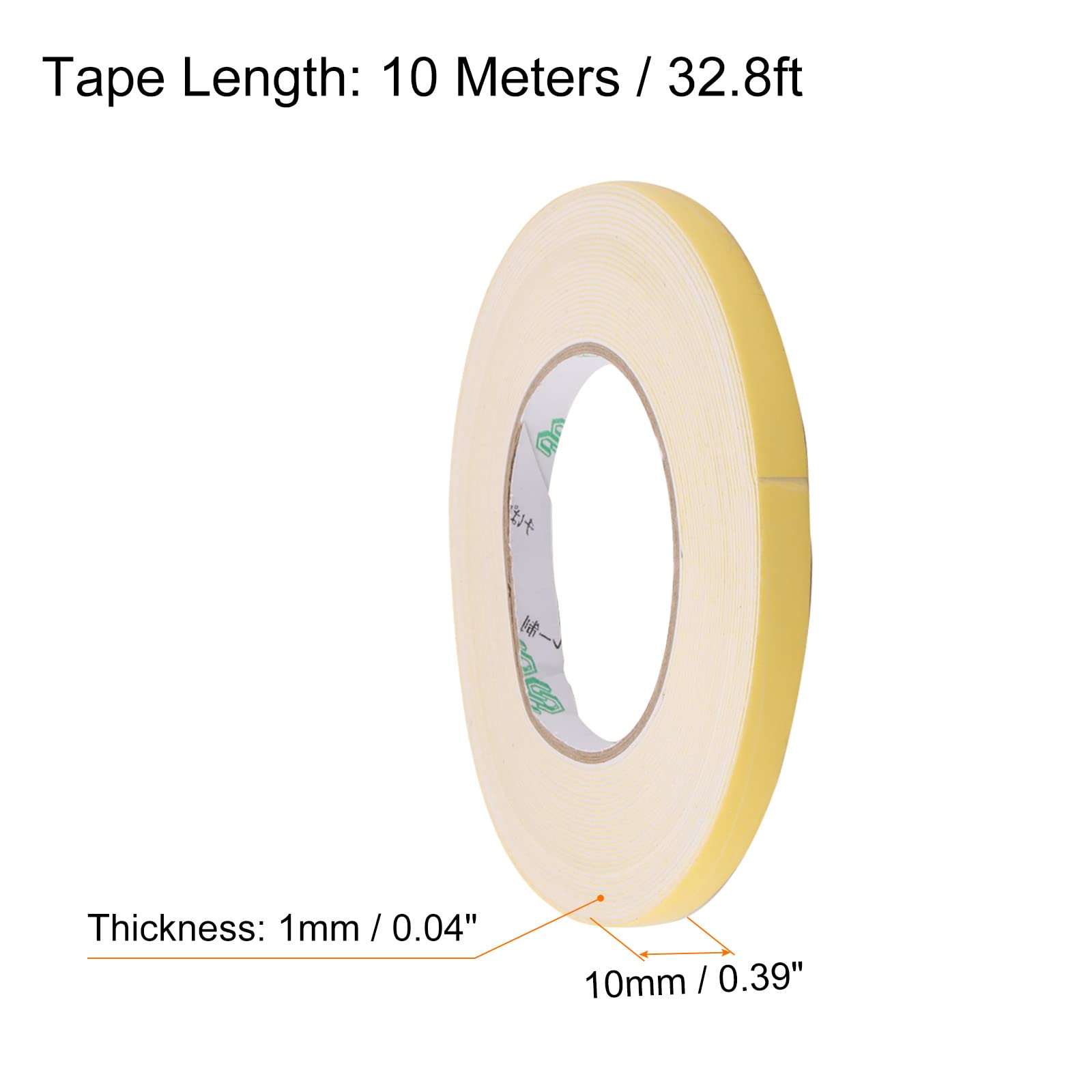 Rebower Single-Sided Foam Tape Self Adhesive, [for Home Fixtures, Daily Use] - 10mm x 1mm / 5m / Black, Yellow / 1Pcs