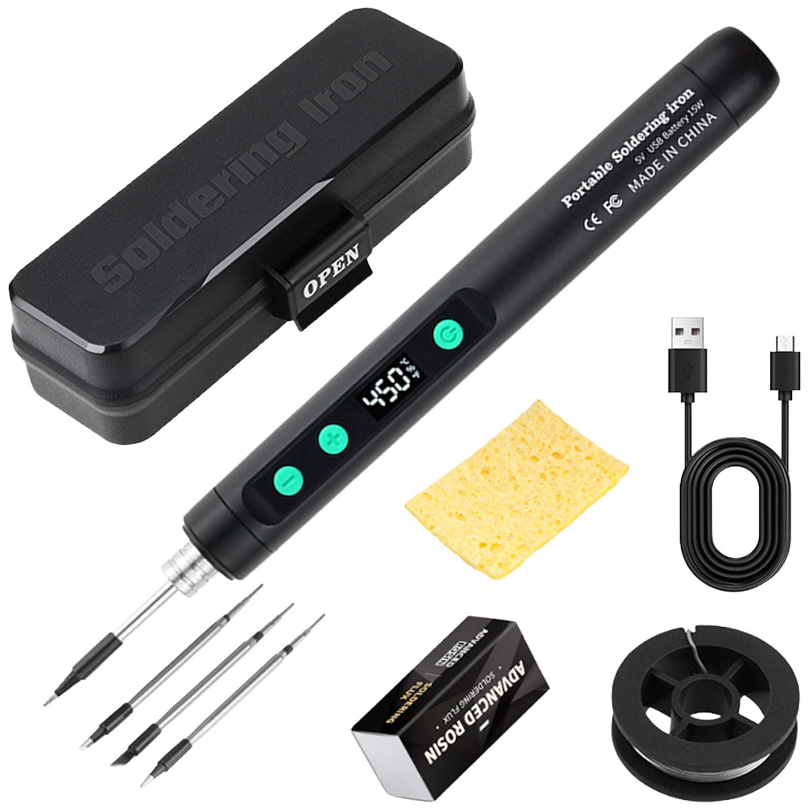 Type-C Soldering Iron Kit,Portable Cordless Soldering Iron with LED Display,Adjustable Temperature 180℃-420℃ and 3 Tips for Electronics Repair,DIY Projects & Jewelry Making,Rechargeable Welding Tools