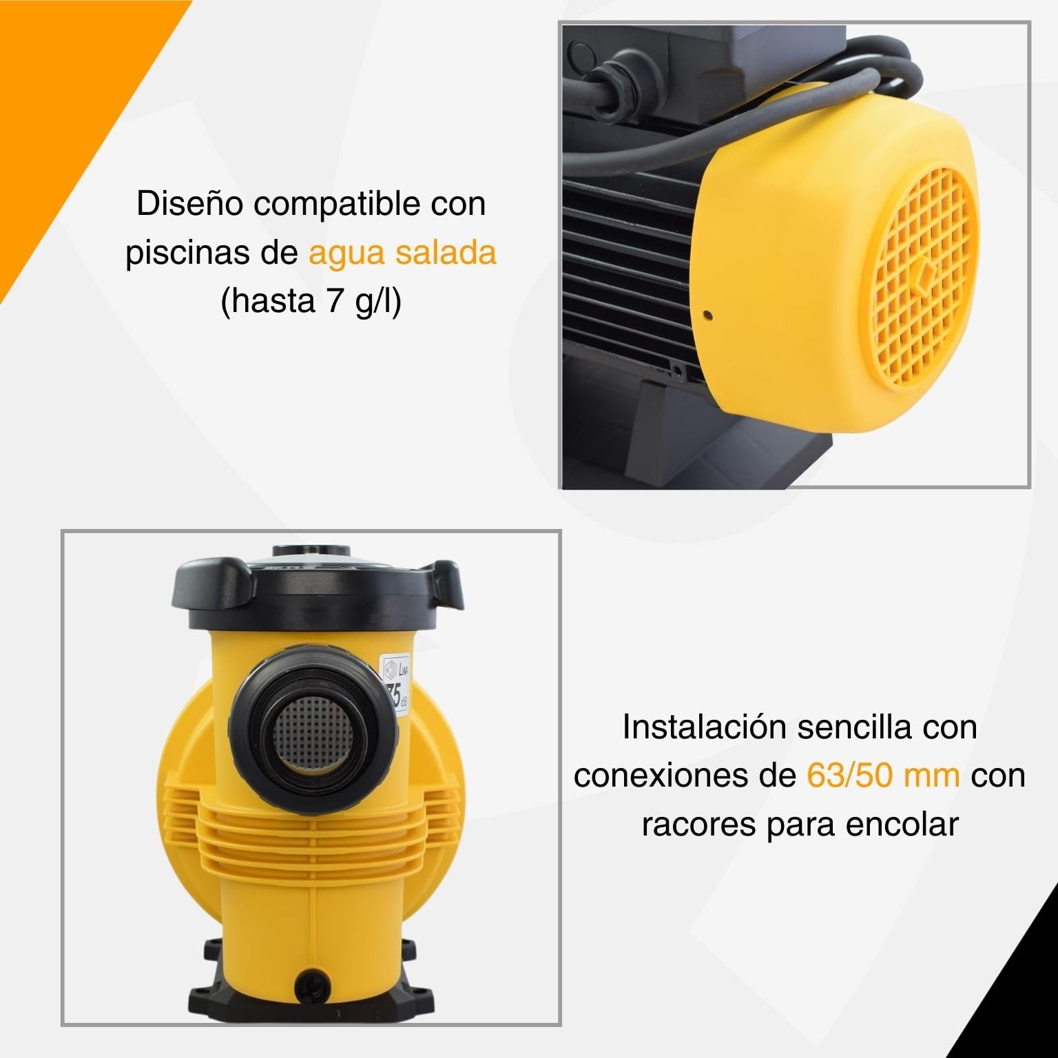 ESPA LEADER Bomba de Piscina SIROCCO 100 18M 750W, 1 HP, para Recirculación y Filtración en Piscinas hasta 125 m³, 22.800 l/h, Silenciosa (70 dB), Compatible con Agua Salada, Conexión 63/50 mm