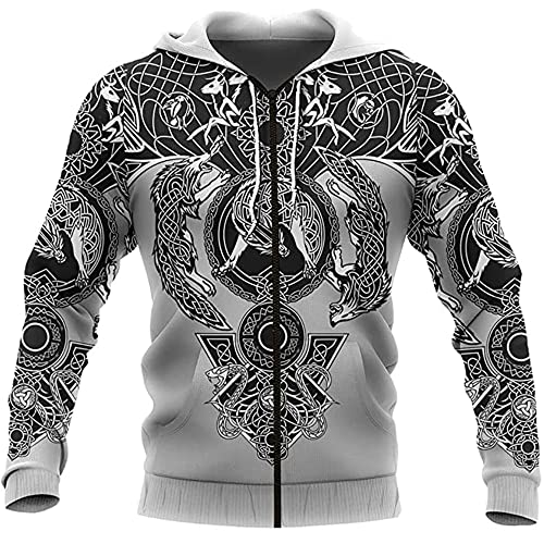 Odin viking Ravens zip hoodie warriors Nordic Mythology Patten Casual Taille Plus zip up