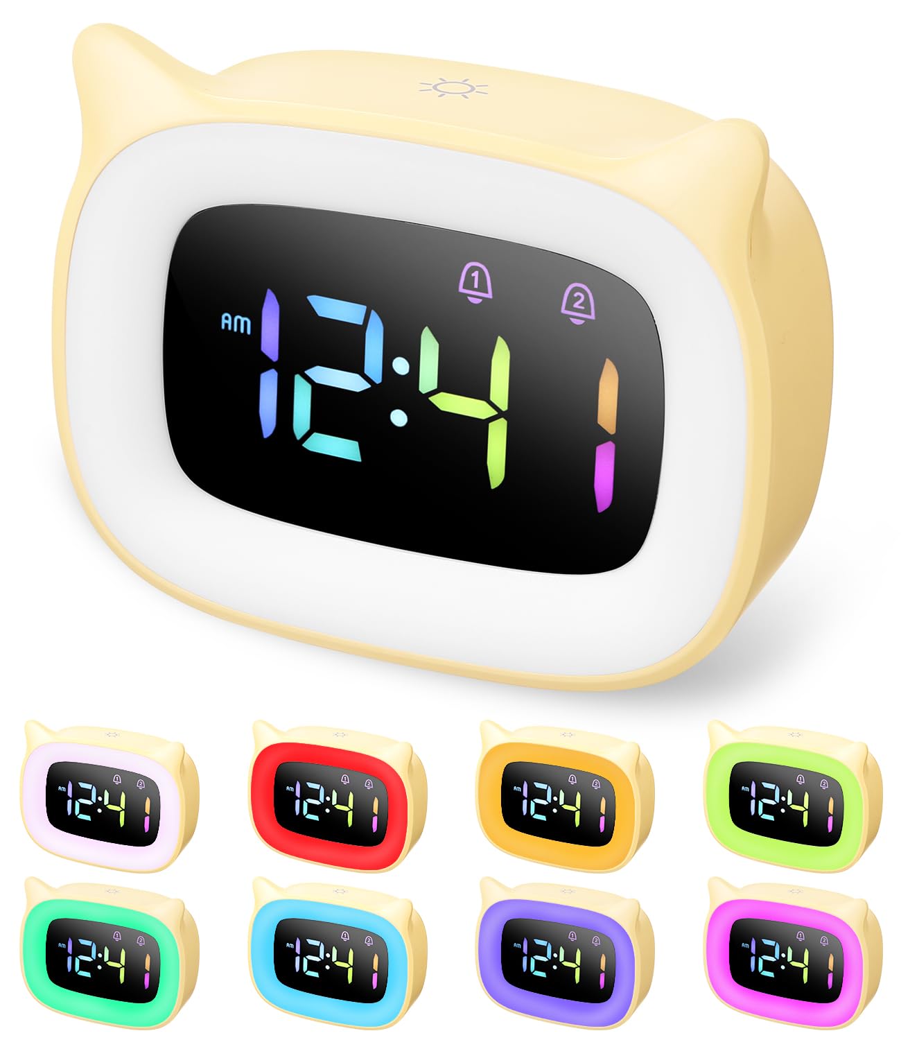 PERMUST LED Sveglia Bambini, Sveglia da Comodino, Luminosità Regolabile | Sveglia per Bambini, 18 Suonerie, Sveglia da Comodino Digitale di alta qualità, 4 Modalità, Porta di Ricarica USB