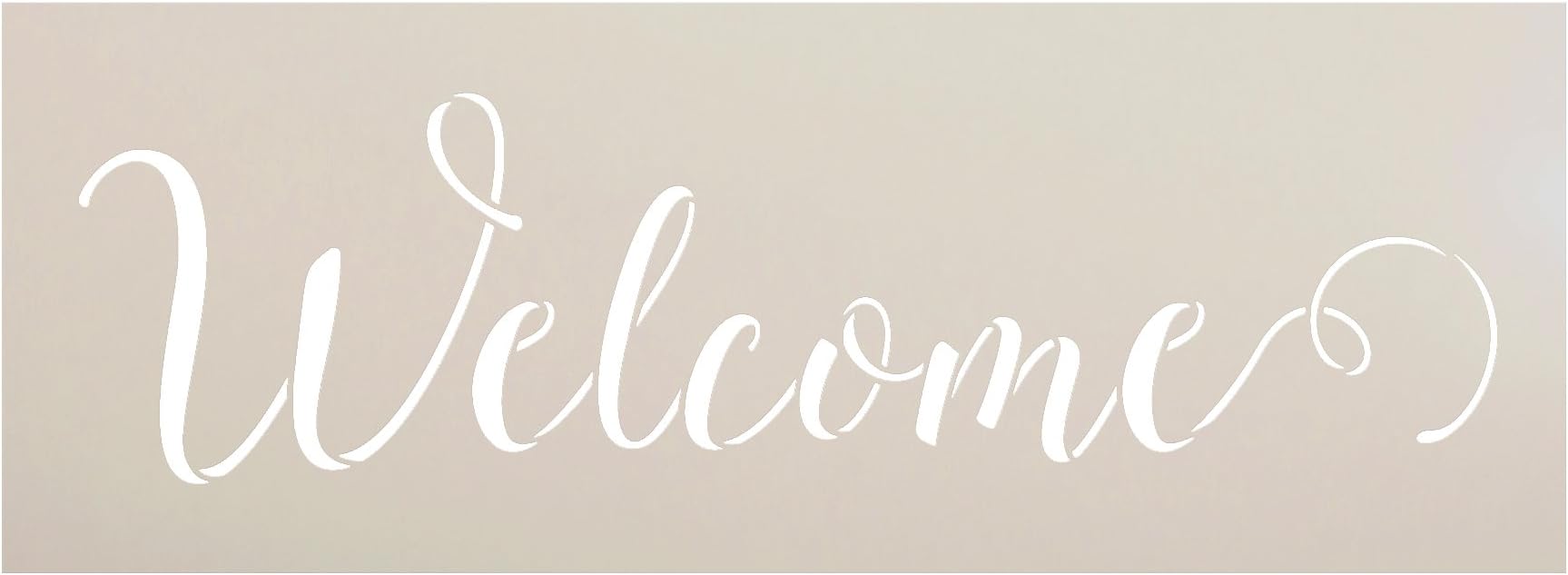 Welcome Stencil by StudioR12 | Sunny Cursive Script Word Art | Reusable Mylar Template | Paint & Craft Wood Sign | Use for Wall Art, DIY Home Decor | Select Size (11" x 4")