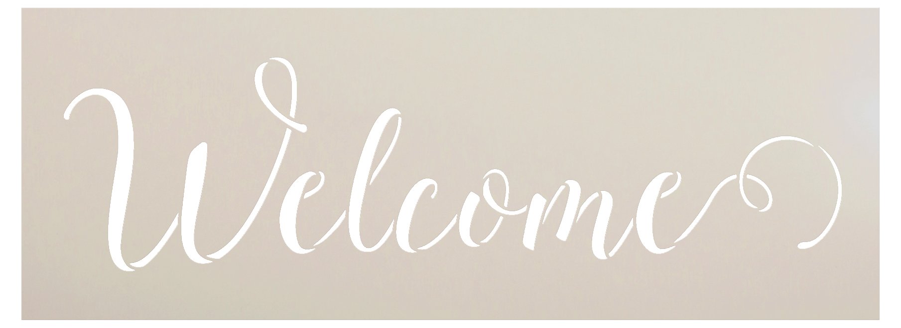 Welcome Stencil by StudioR12 | Sunny Cursive Script Word Art | Reusable Mylar Template | Paint & Craft Wood Sign | Use for Wall Art, DIY Home Decor | Select Size (11" x 4")
