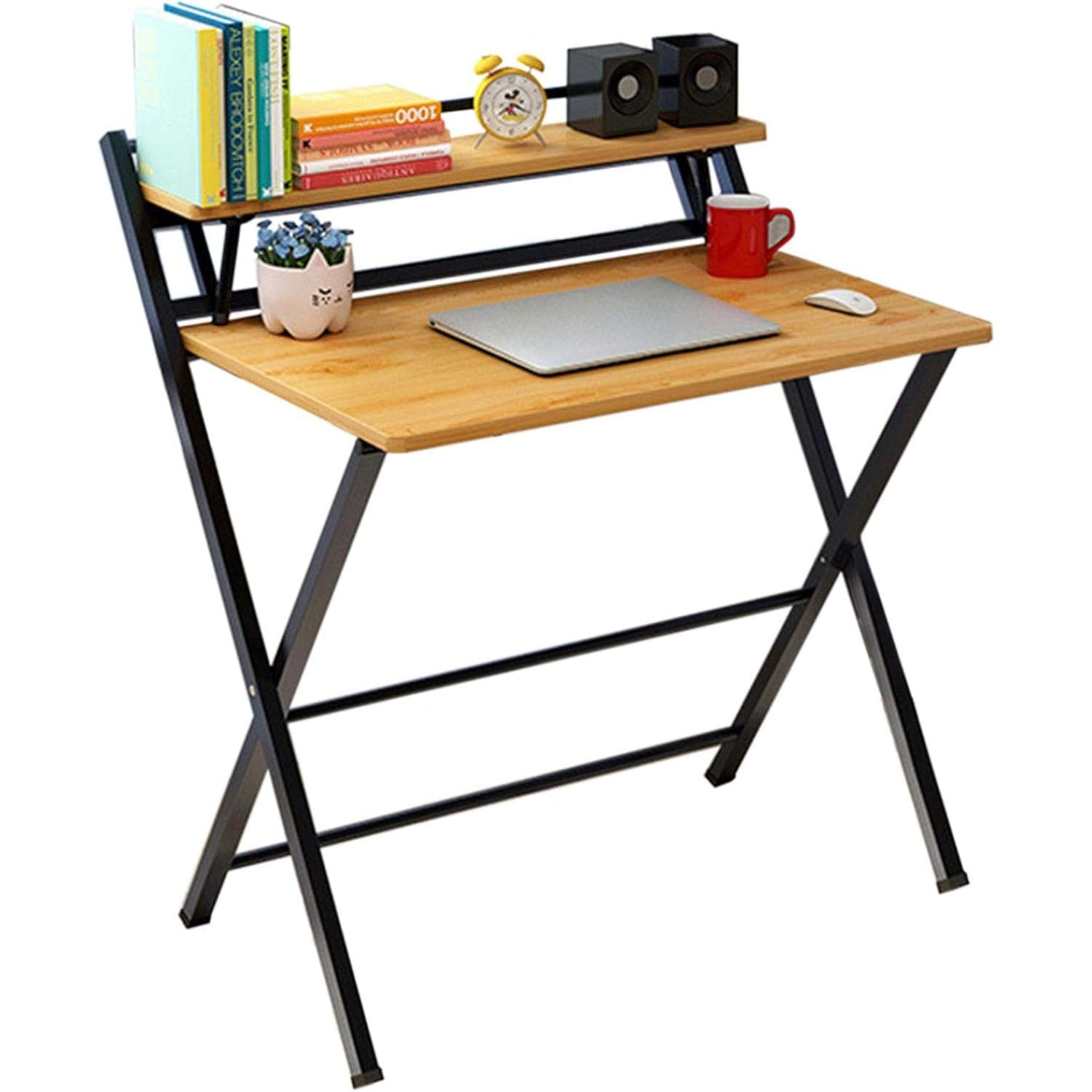 Folding 2Tier Small Computer Table, Home Office Study Writing Desk, Saving Space PC