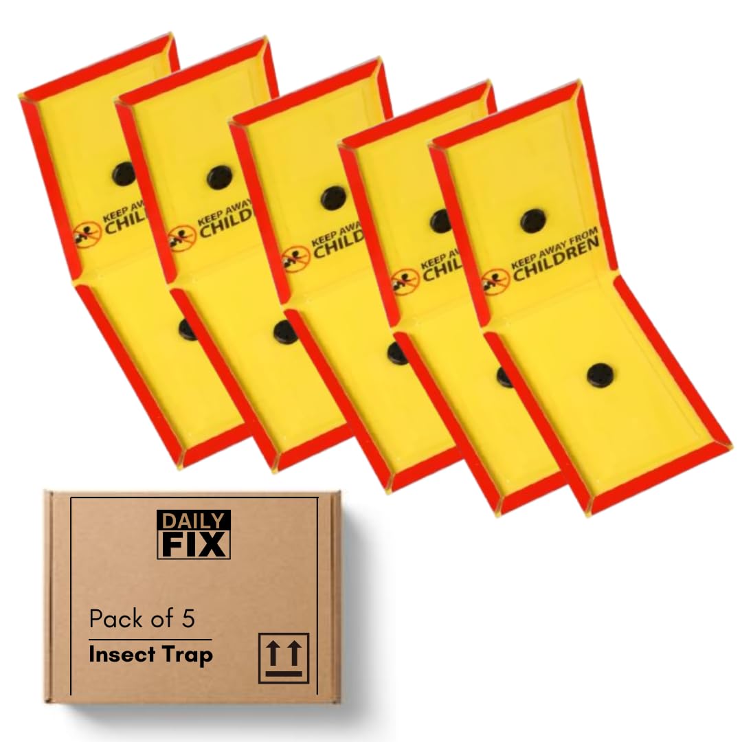 Yellow Sticky Glue Traps for Insects Pack of 1 | Use in Kitchen, Garden & Agriculture I (Large Size - 33cm X 11cm) - Pack of 5 | Actual Design May Vary