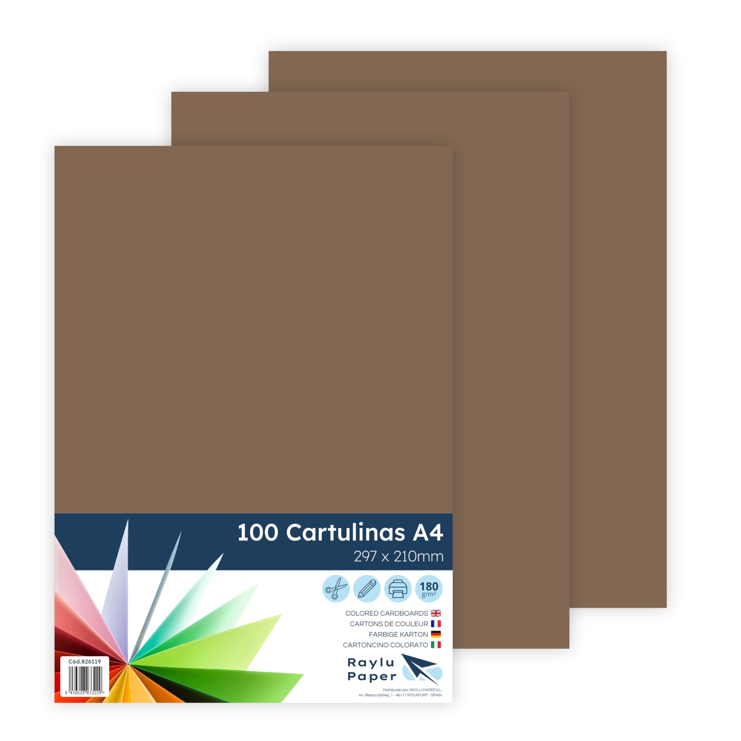 Raylu Paper® A4 100 Brown Card 180g 210x297mm Ideal for Binding, Office Work, Drawing, Crafts Suitable for School Use (Brown)