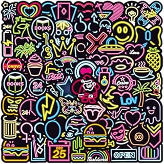 cobee Personalised Stickers,100 Pieces Cool Neon Stickers Aesthetic Sticker Waterproof Vinyl Graffiti Decals for Teens Laptop Skateboard Bike Car Water Bottle Helmet Luggage Guitar