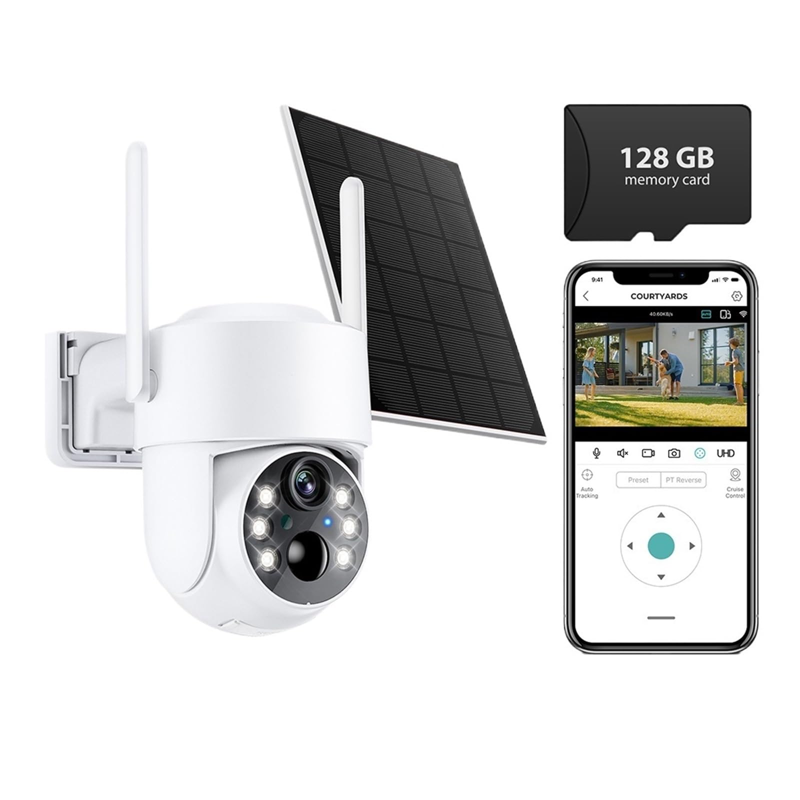 JVDDI 3MP Solar Camera Wifi Outdoor Dual Lens Dual Screens Surveillance Camera PIR Human Detection 365 Days Standby Security Camera(Add 128G Card)