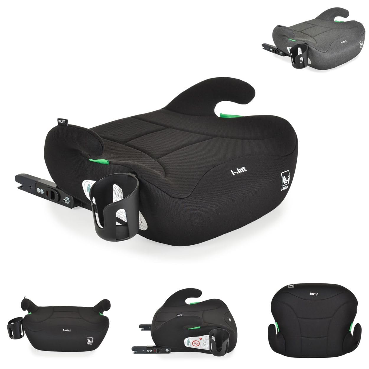 Moni, siège enfant, rehausseur i-Jet (125-150cm) groupe 3, porte-boissons Isofix, coloris:noires