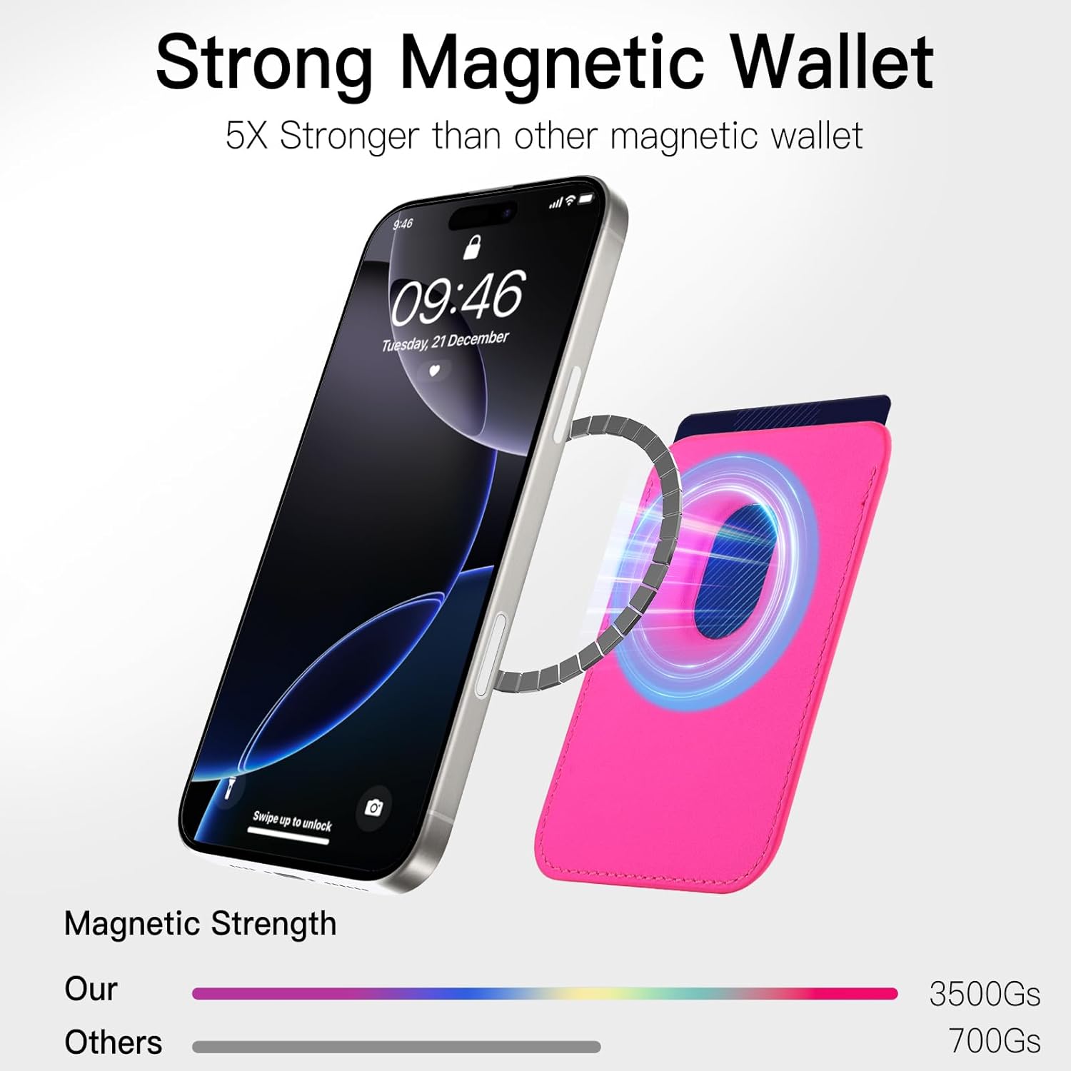 MOWIME Compatible with MagSafe Wallet, Leather TPU Protective for Women Girls, Stronger Magnetic Card Holder Phone Wallet for iPhone 17/16/15/14/13/12 Series, Fit 2 Cards, Hot Pink - Image 4