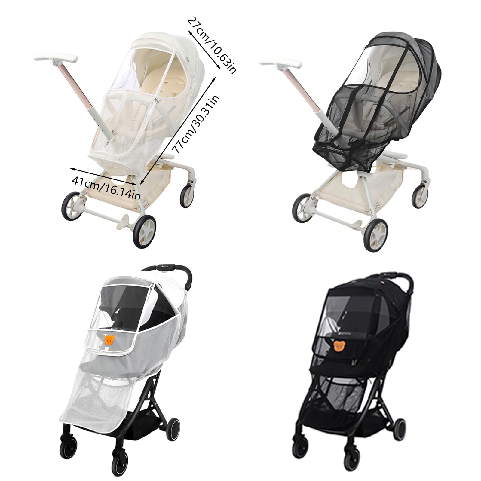 Moustiquaire Poussette Complet Visible Respirant Extensible Filet Porte Bagages Siège Auto Berceau - Pour Poussette