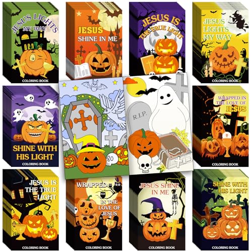 Cholemy 100 Pcs Halloween Christian Jesus Mini Coloring Books Holiday Small Coloring Books Party Favors Party Supplies Goodie Bags Stuffer Birthday