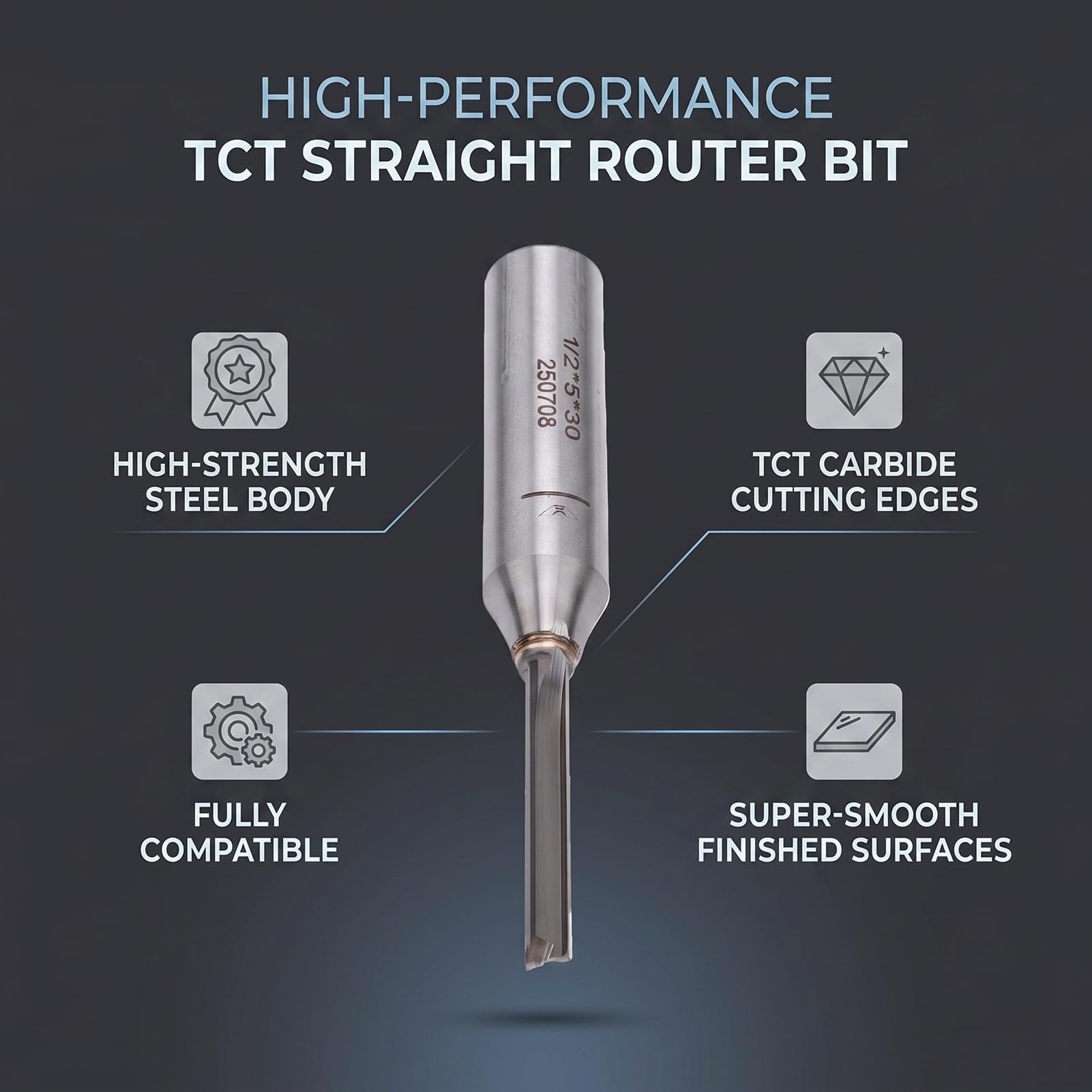 ASHATA TCT Frez Prosty 5mm średnica Cięcia 30mm długość