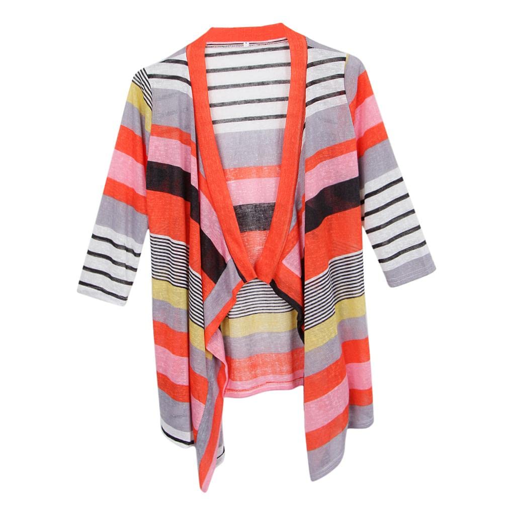 velura SYDL Women's 3/4 Sleeve Irregular Stripe Open Front Shawl Kimono Cardigan Red XL | Sweaters| Womens Clothing-picture-12