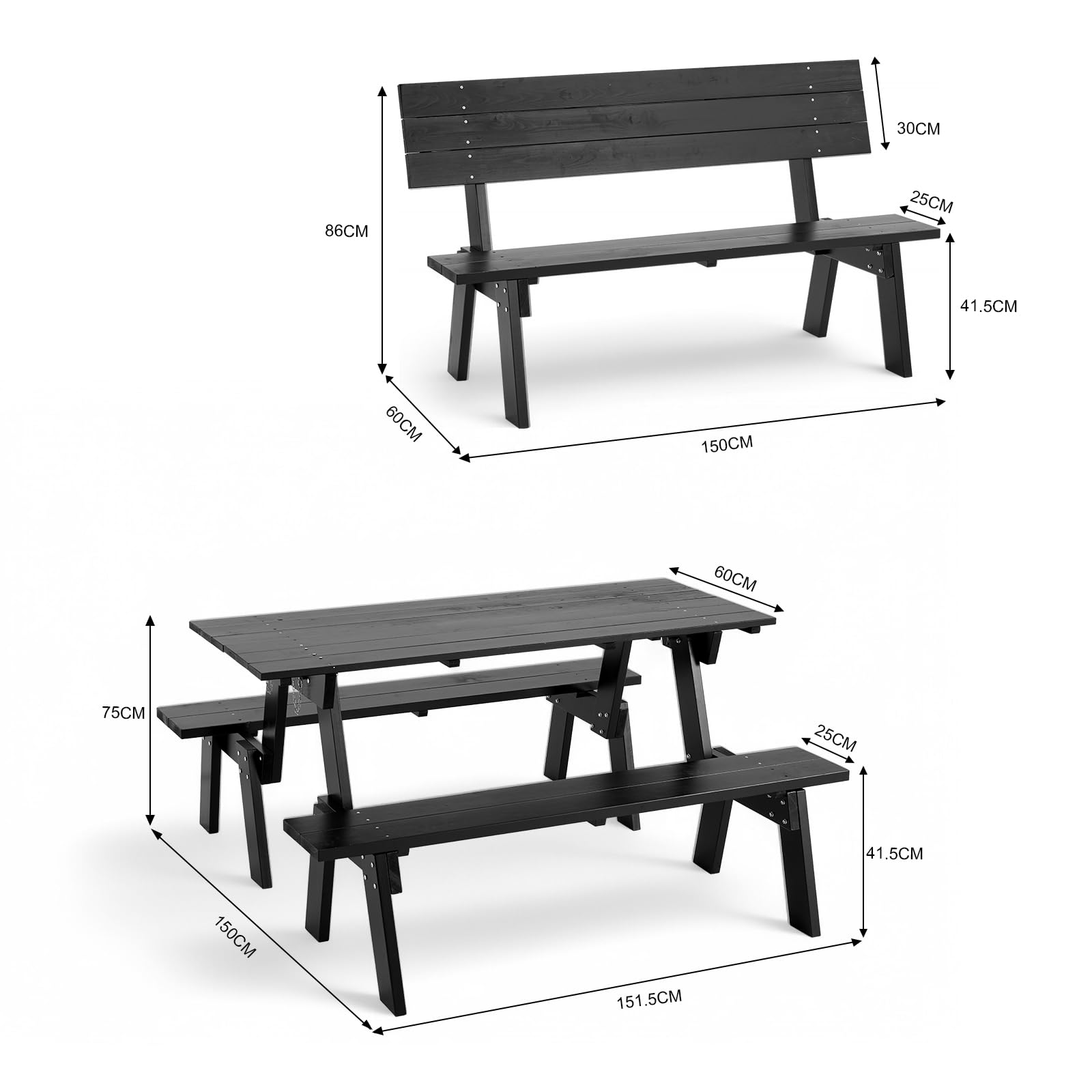 Set tavolo da picnic e panca in legno con telaio convertibile per 6 persone, perfetto per cortile, portico, patio e mobili da giardino