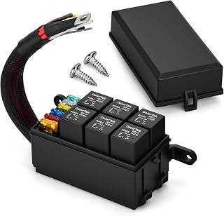 12 Volt Pre-Wired Fuse Relay Box Waterproof, 6 Relays and 6 ATC/ATO Blade Fuses,Used for Car Trucks, Boats,RV Cars and Ships