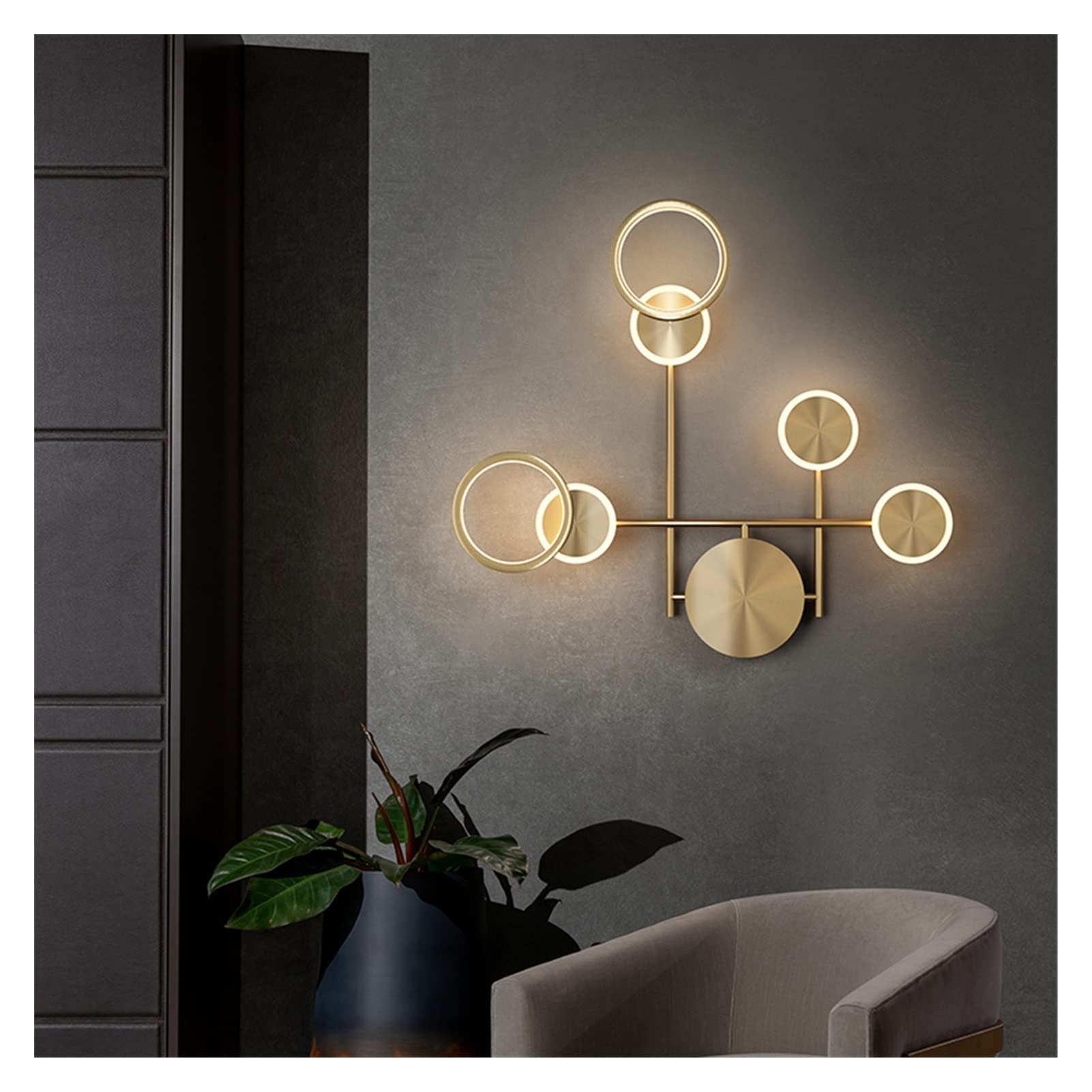 ZTCHSENZT Wall Sconces, Nordic Luxury Indoor Wall Lamp LED for Bedroom Bedside Background Gold/Black Iron Light Creative Wall Sconce Decoration,Goldbtype-3colortemperature