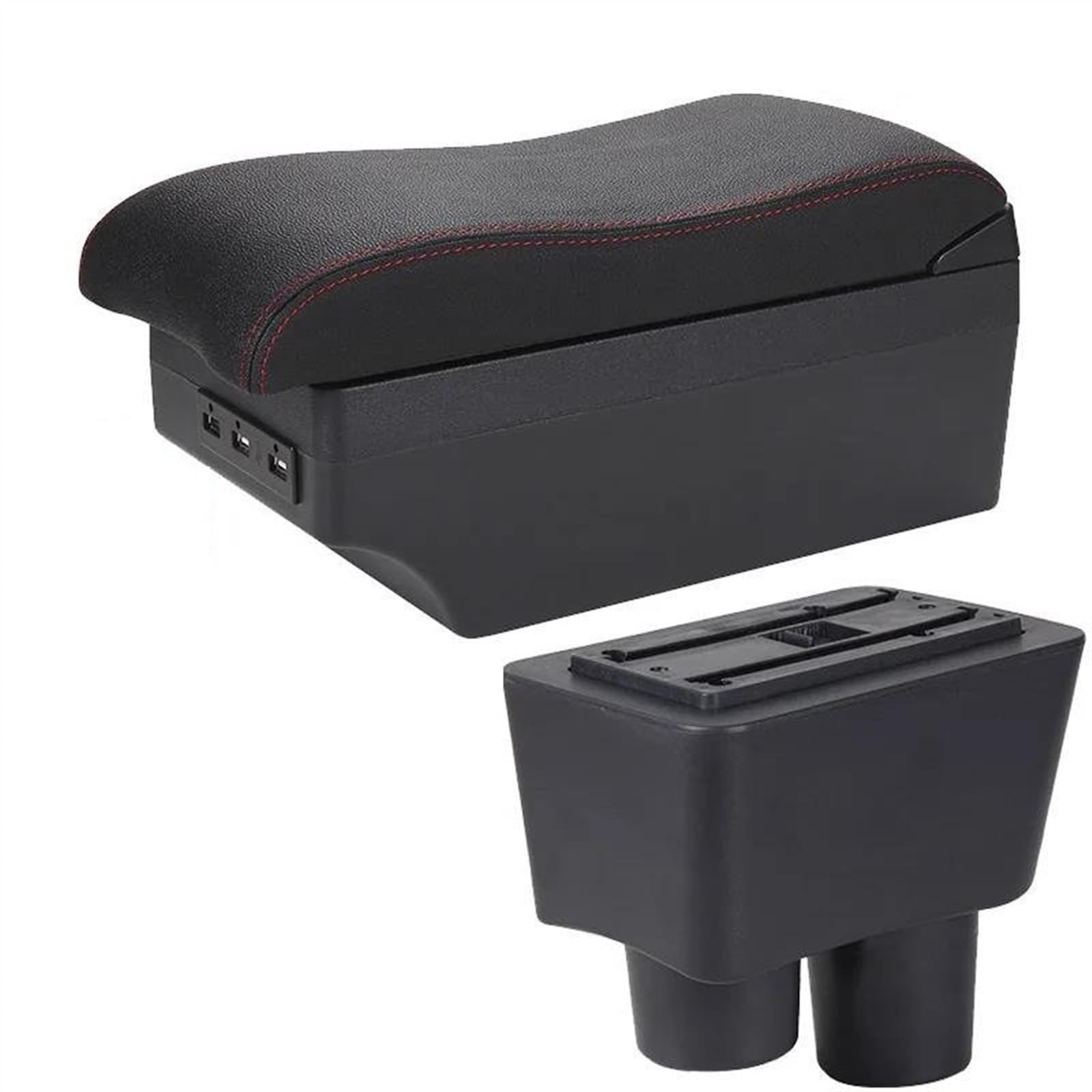 NOHEEU Car Interior Accessories Center Console Storage Box Multi-function Armrest For Almera For Versa(A1 Black red 7USB)