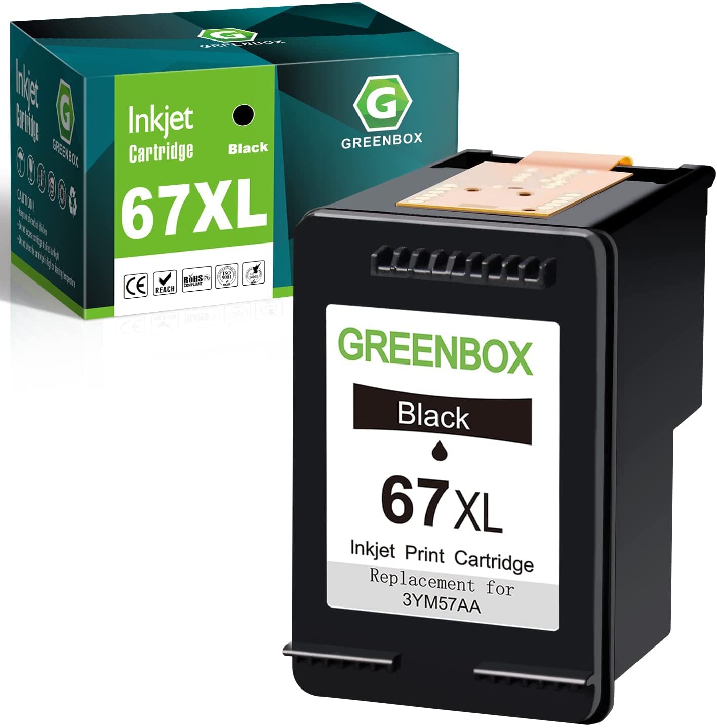 GREENBOXRemanufactured 67XL Black High-Yield Ink Cartridge Replacement for 67 XL 67XL for DeskJet 1255, 2700, 4100 Series, Envy 6000, 6400 Series Printer (1 Pack)