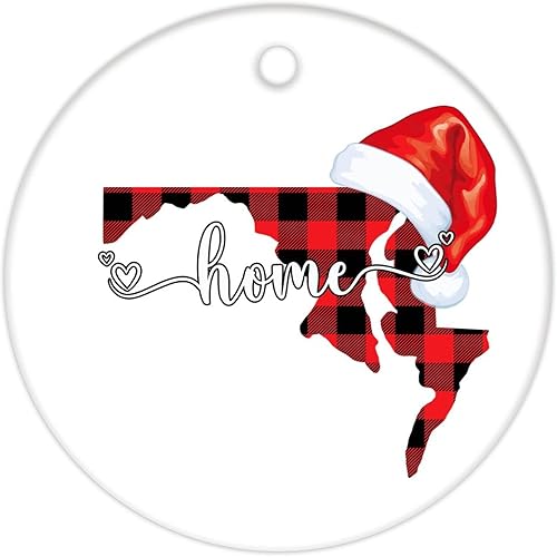 Miniatura 4 de Adorno de cerámica de Navidad Maryland Home 2022, regalo de vacaciones de Maryland State Buffalo a cuadros recortados 2022, adorno navideño para