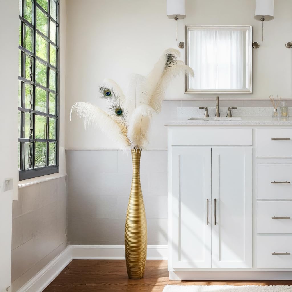 Tall Floor Vase, Large Vases for Rustic Home Decor Modern Farmhouse, Sturdy, Luxury, Textured, Vessel for Decorative Branches Dried Flowers, 27.5 inches Floor Vase for Decor, Gold Vases