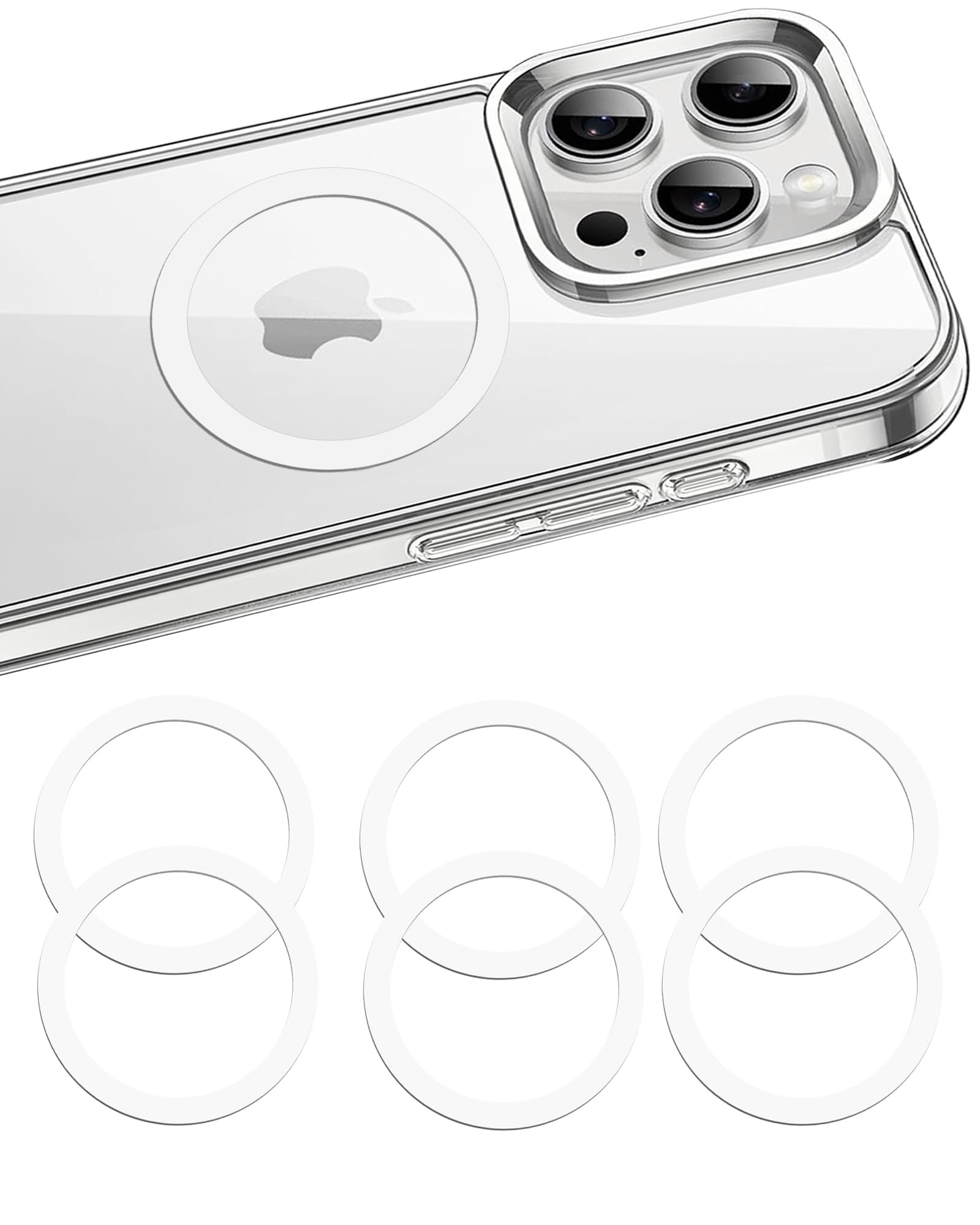 Adhesivo de metal universal ultrafino (0,2 mm) y ultraligero (1,2 g/0,042 oz) anillo magnético para fundas de teléfono y carga inalámbrica, paquete de 6 (blanco)