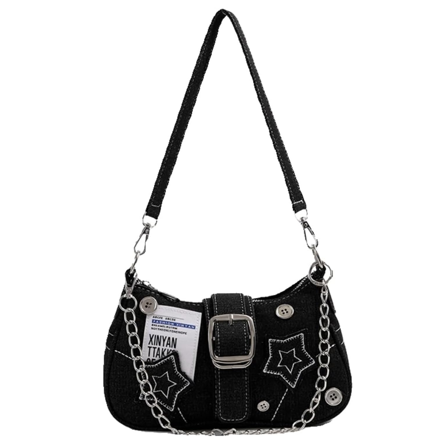 Stylish Shoulder Bags for Womens and Girls - Canvas Handbag Purse with Removable Chain Strap - Ladies Crossbody Sling Bag (Black)-image-11