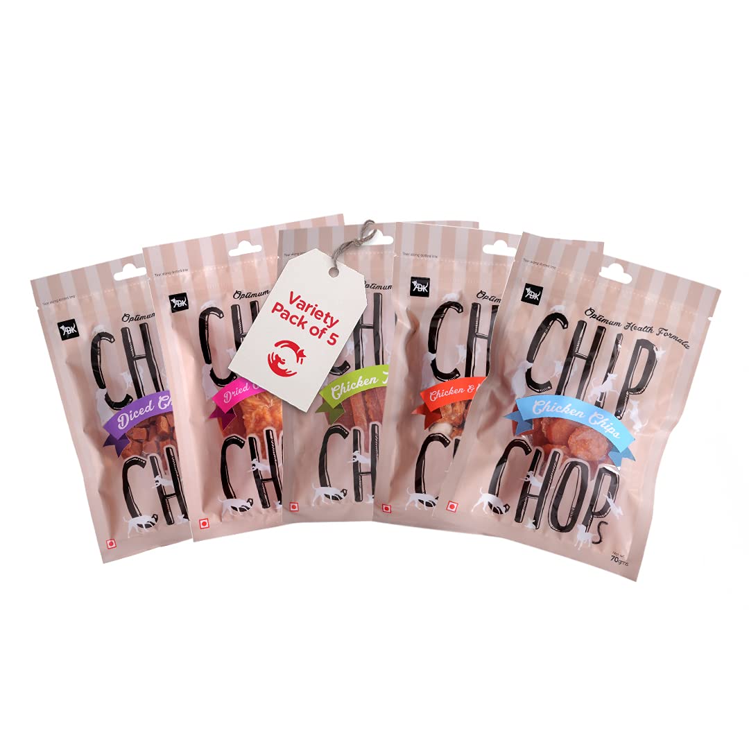 Petsy - Chip Chops Chicken Variety Dog Treat Pack for All Dog Breeds and lifestages (Pack of 5 Flavours)
