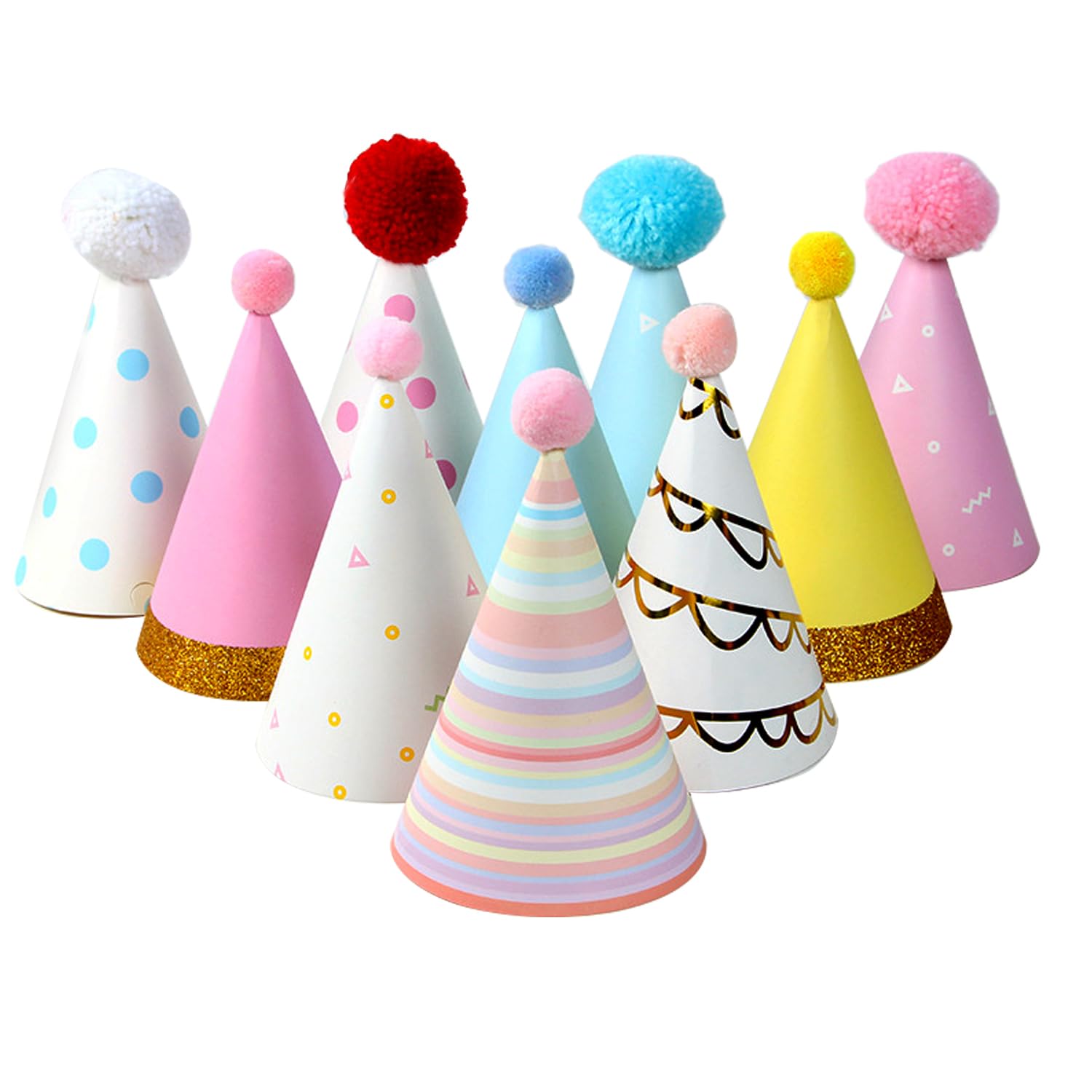 Vikrami lighting 10Pcs Party Hats Birthday Party Cone Hats with Pom Poms, Paper Partys Hat Decoration For Adults and Kids Colorful Adjustable Birthday Paper Hat for Classroom,Partys Decoration