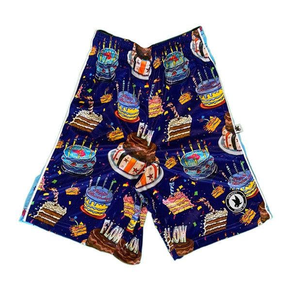 Flow Society Birthday Cake Mens Shorts - Lacrosse - LAX - Adult Athletic - Football - Hockey - Basketball - Baseball - Blue