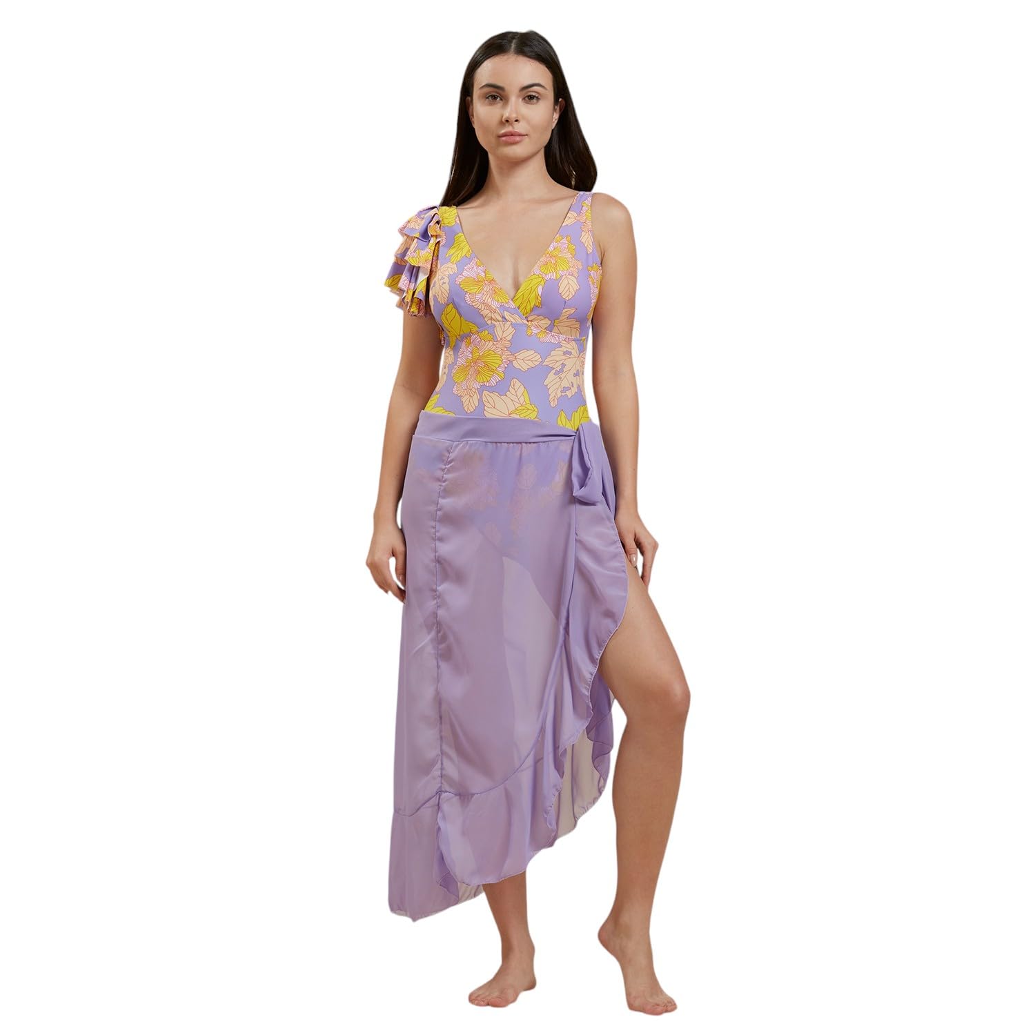 noroke Women's Premium Sunkissed Monokini with Sarong Lavdender | Stylish Monokini with Sarong for Women |2 pc Swimwear-picture-48
