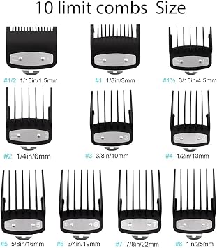 10 Pack Clipper Guards Cutting Guides for Wahl Clipper with Metal Clip