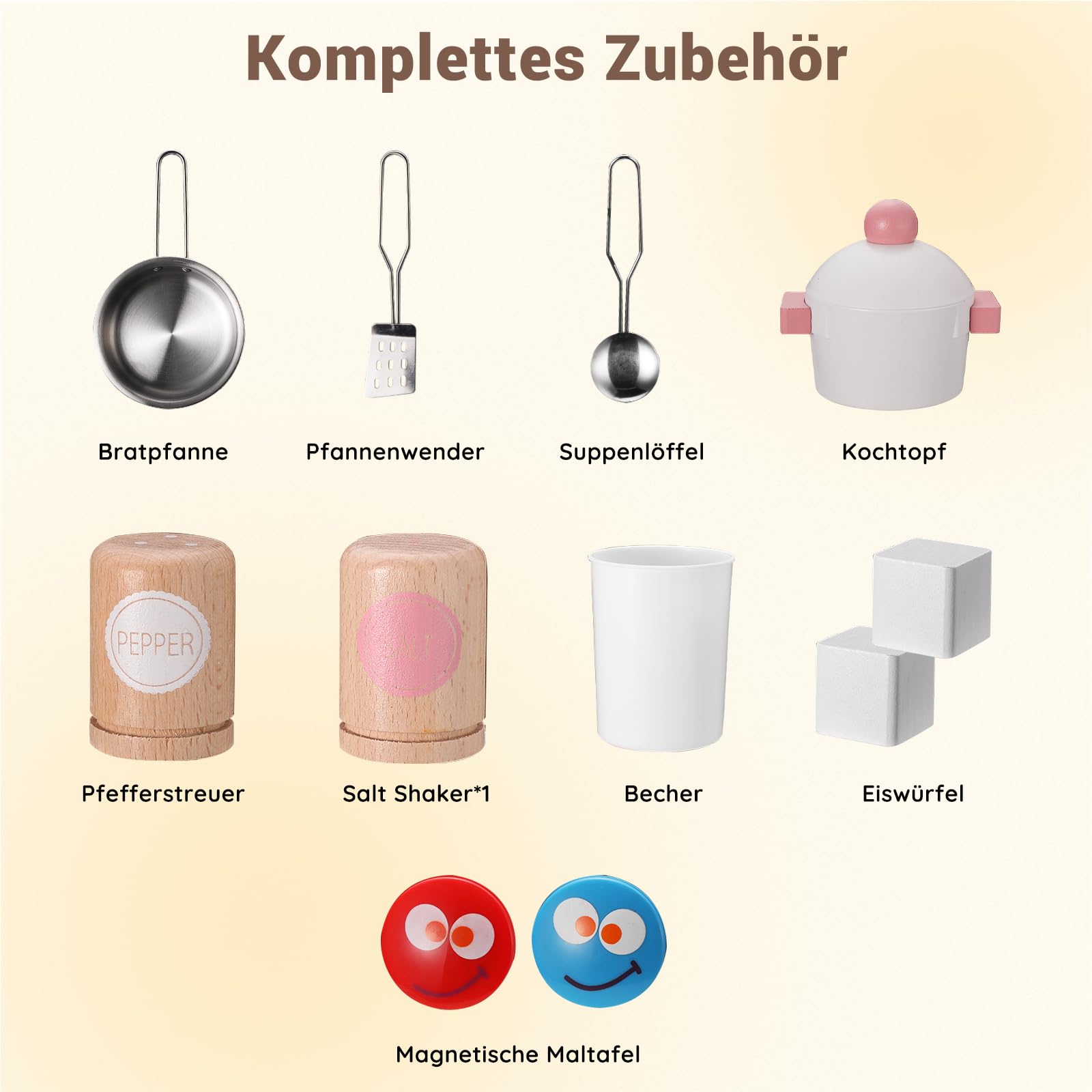 SainSmart Jr. Kinderküche Holz Spielküche Rosa, Sound & Licht, Mädchen ab 3 - 75 Characters