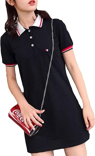 Amazon Beibang バイバン カップル夏服 メンズ 半袖シャツ レディース 半袖ワンピース ポロシャツ ポロワンピース ゆったり 韓国ファッション ペアルック お揃い 大きいサイズ 16ワンピース黒 ポロシャツ 通販