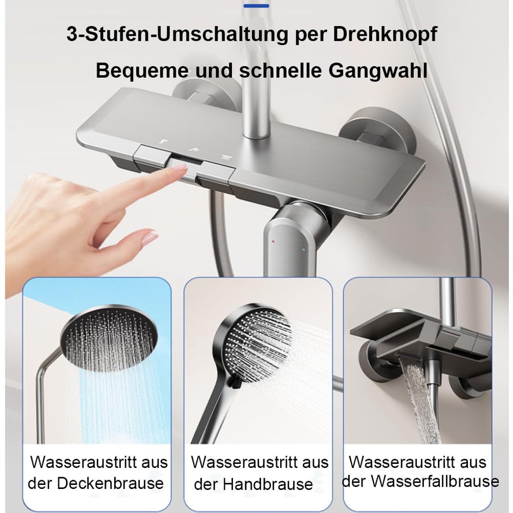 Saliscendi Doccia 4 funzioni, soffione Pioggia manopola per Bagno | Struttura metallica resistente, 4 modalità acqua, altezza regolabile,compatibile con raccordi standard bagno