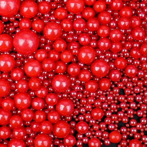 Image of Red Sprinkles for Cake Decorating, 130g /4.6oz Edible Red Pearl Sprinkles Mix, Sugar Candy Pearls for Baking, Cookie Decorations and Cupcake Toppings, Wedding Party Valentines Christmas Supplies